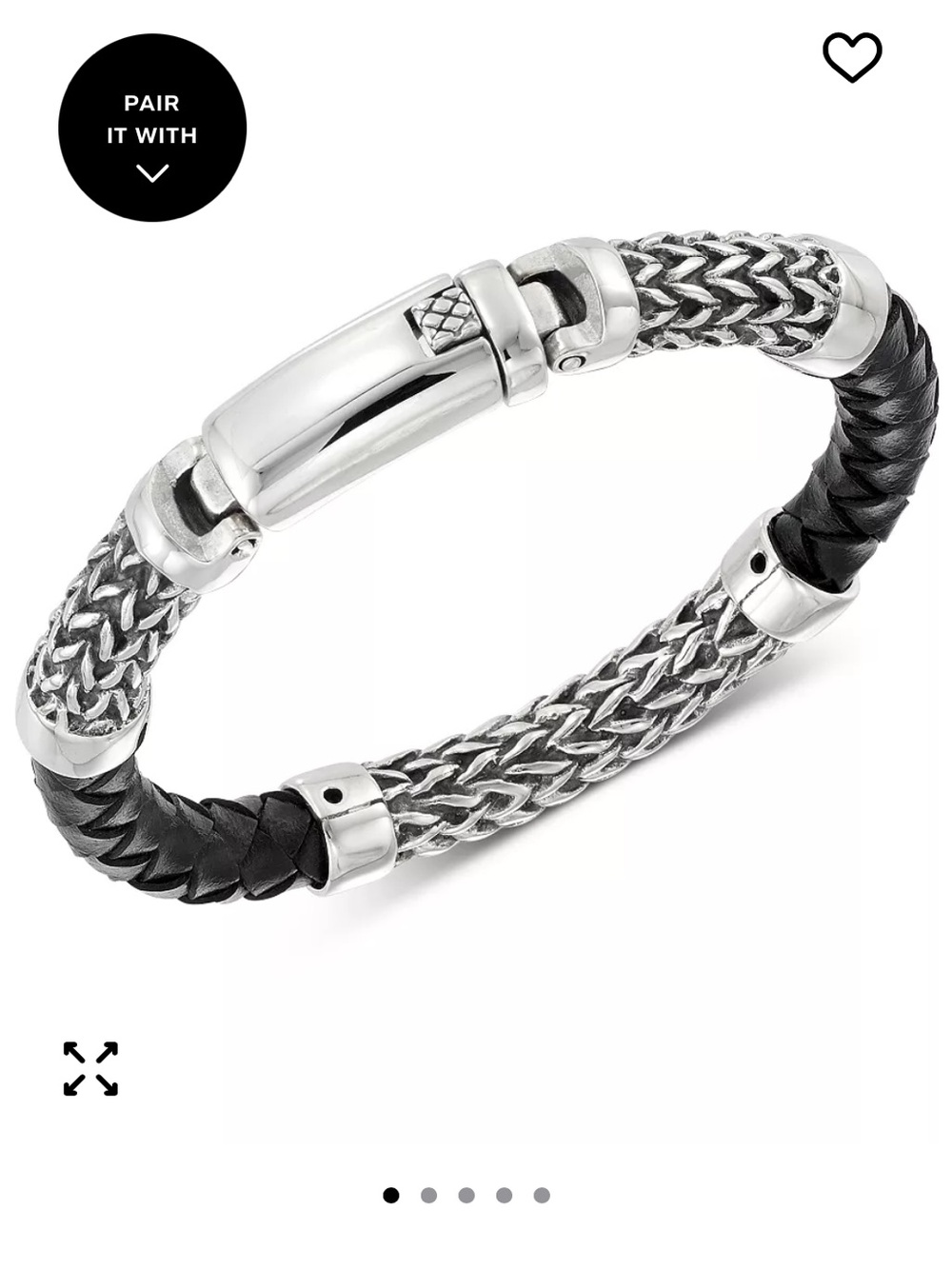 LEGACY for MEN by Simone I. Smith Black Leather Bracelet in Stainless Steel. NWT